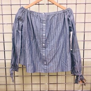 Button down off shoulder top